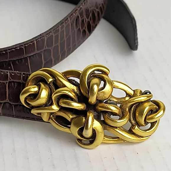 Connie Bates For Fahrenheit Brown Embossed Belt with Gold Buckle - Picture 3 of 15